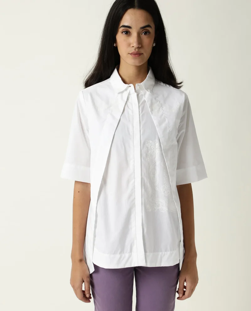 Rareism Women's Self Print Tailored Fit Shirt