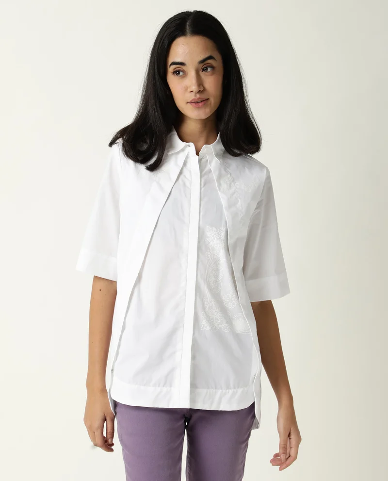 Rareism Women's Self Print Tailored Fit Shirt