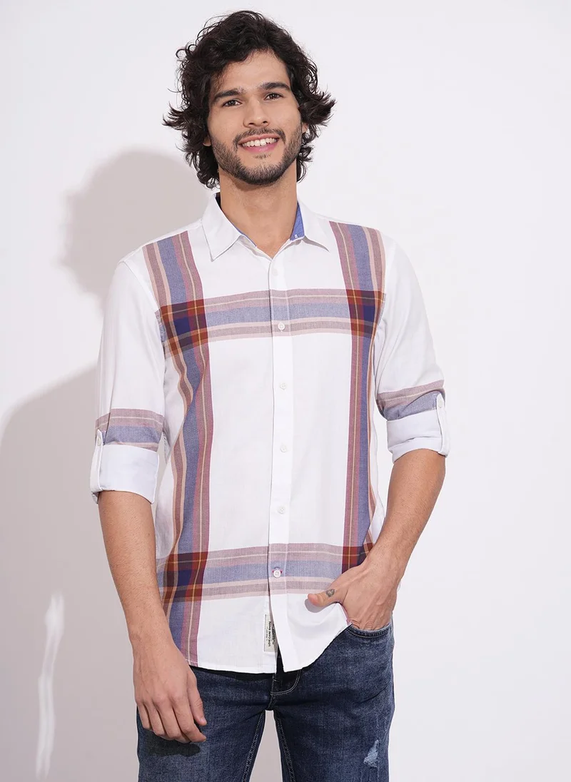 Being Human Men Tartan Checked Spread Collar Pure Cotton Casual Shirt