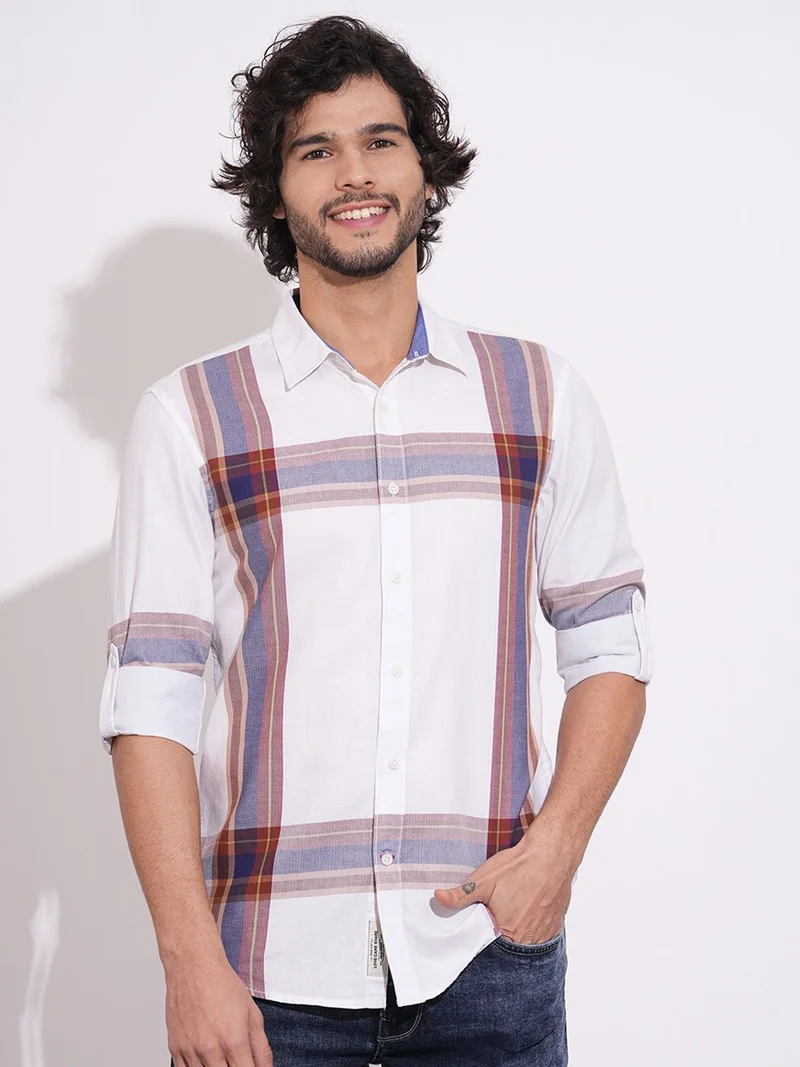 Being Human Men Tartan Checked Spread Collar Pure Cotton Casual Shirt
