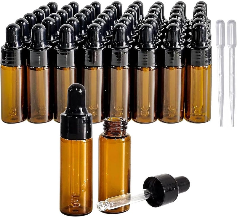 HZYH 50Pcs 5ml Sample Dropper Bottles, Amber Glass Dropper Bottles for Essential Oils Sample Cosmetic Perfume  Traveling - Image 1