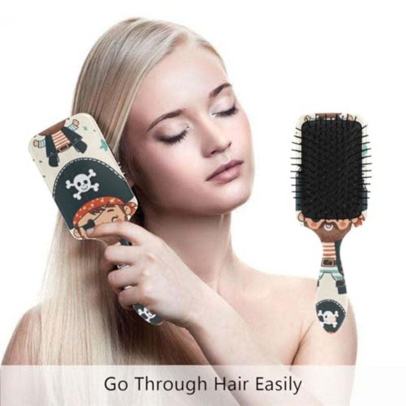 Cartoon Pirates Hair Brush for Men Women Detangling Hairbrush with Smooth Soft Touch Paddle for Massaging Scalp - Image 4