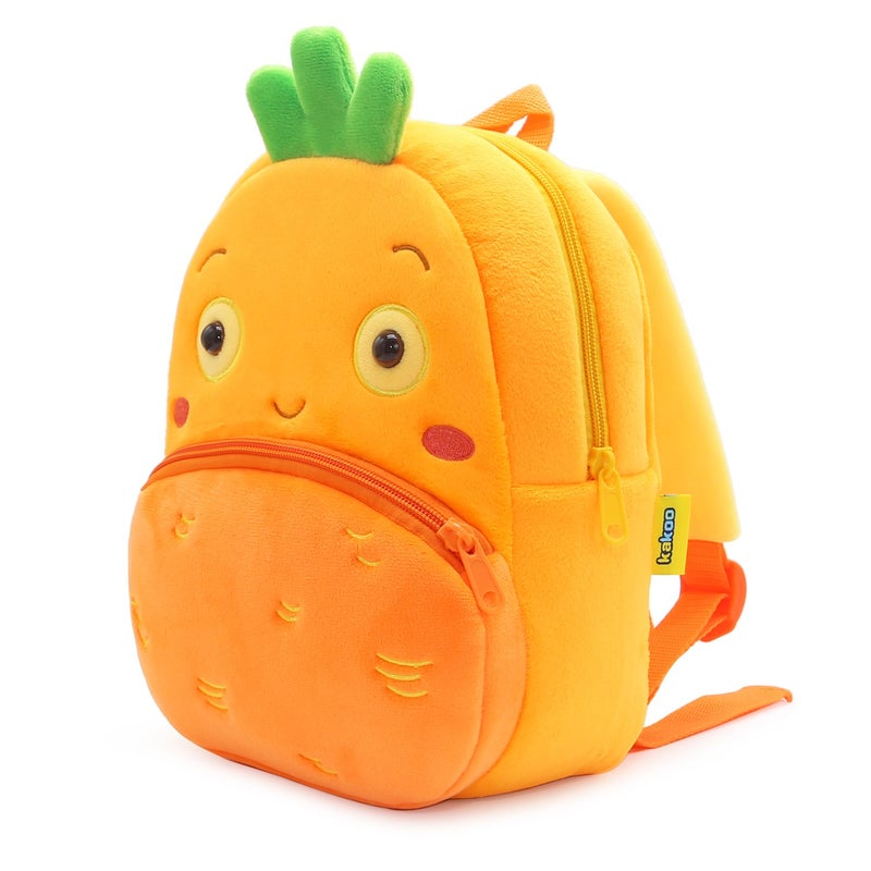 Plush Kids Backpack, Carrot Vehicle Design, Soft Lightweight School Bag for Toddlers and Preschool Kids - Image 2