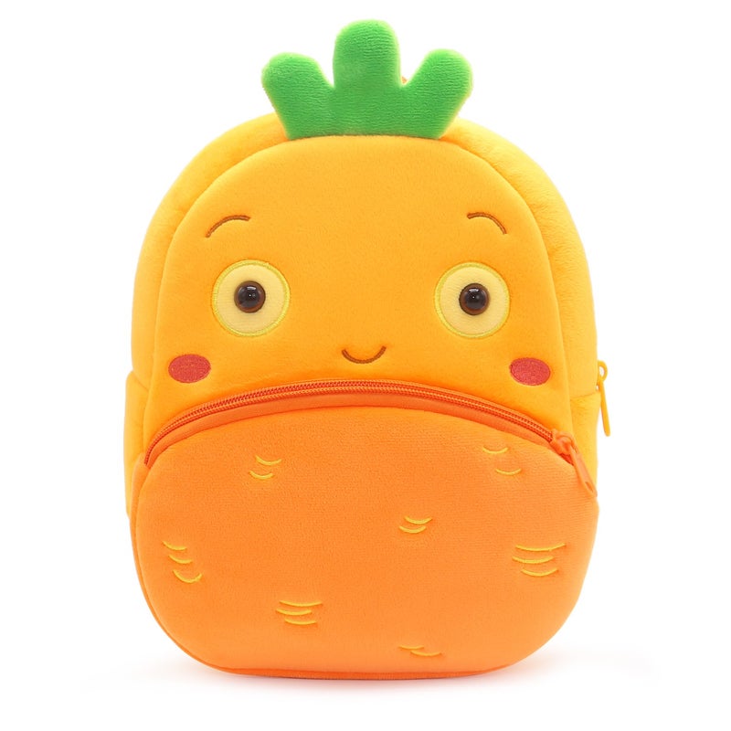 Plush Kids Backpack, Carrot Vehicle Design, Soft Lightweight School Bag for Toddlers and Preschool Kids - Image 1