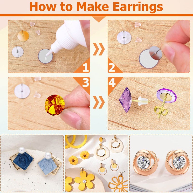 Flasoo Earring Posts Stainless Steel, Flasoo 1200Pcs Hypoallergenic Earring Posts and Backs, Gold Flat Pad Earring Studs with Clutch for Earring Making and DIY Stud Earring Supplies - Image 4