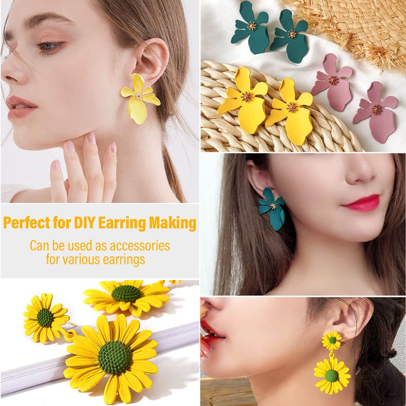 Flasoo Earring Posts Stainless Steel, Flasoo 1200Pcs Hypoallergenic Earring Posts and Backs, Gold Flat Pad Earring Studs with Clutch for Earring Making and DIY Stud Earring Supplies - Image 2