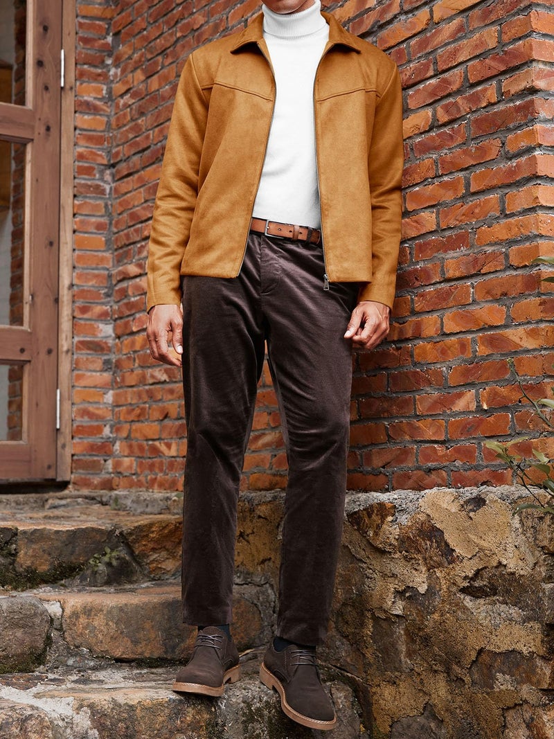 Runcati Men's Suede Jacket Full Zip Casual Vintage Jackets Lightweight Classic Trucker Coat - Image 4