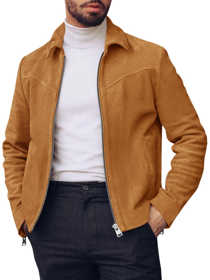 Runcati Men's Suede Jacket Full Zip Casual Vintage Jackets Lightweight Classic Trucker Coat - Image 1