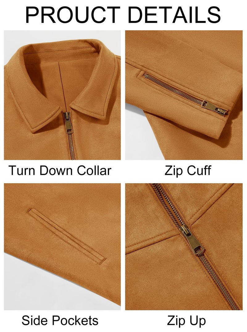 Runcati Men's Suede Jacket Full Zip Casual Vintage Jackets Lightweight Classic Trucker Coat - Image 5