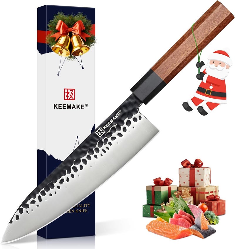 KEEMAKE Japanese Gyuto Chef Knife - 8 inch Professional Kitchen Knife with 440C High Carbon Steel Blade, Sharp Cutting Knives Rosewood Handle for Home Cooking and Restaurant - Image 1