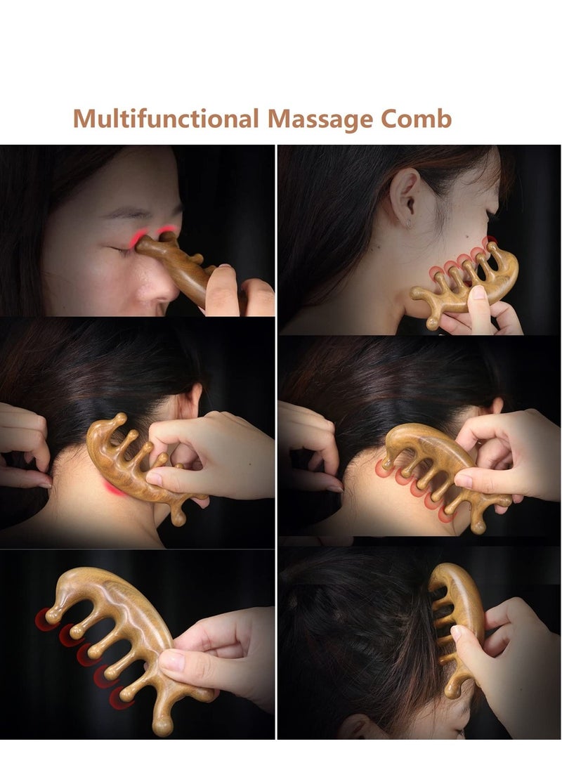 SYOSI Green Sandalwood Multifunctional Massage Comb, Head Massage Comb, Wooden Massage Comb, Gua Sha Scraping Scalp and Hair Massage, Scalp Stimulator, Facial Body Massager  - Image 4
