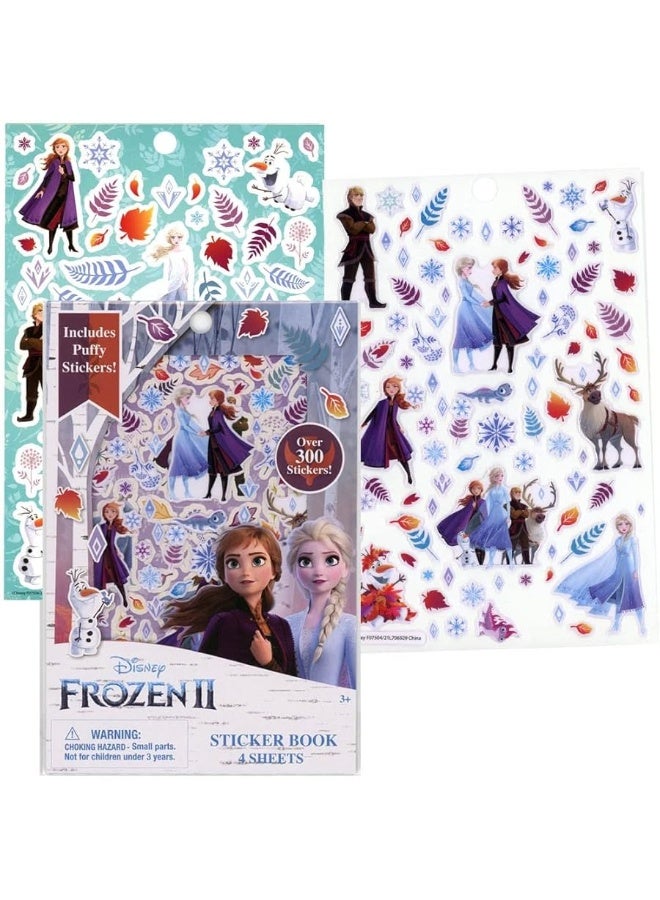 Innovative Designs, LLC Frozen Disney Sticker Book Set, 4 Sheets with 300+ Stickers and 1 Puffy Reusable Sticker Sheet, Decorate Elsa and Anna Sticker Pads, Bulk Cute Stickers for Girls and Boys