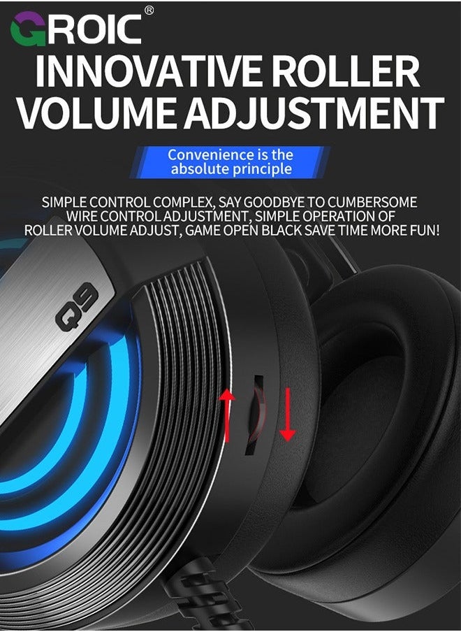 GROIC - Black Wired Gaming Headset for PS4/PS5/PC/Xbox One, Ergonomic Design Over Ear with Stereo Microphone Sound, Computer USB Jack & RGB - Image 1