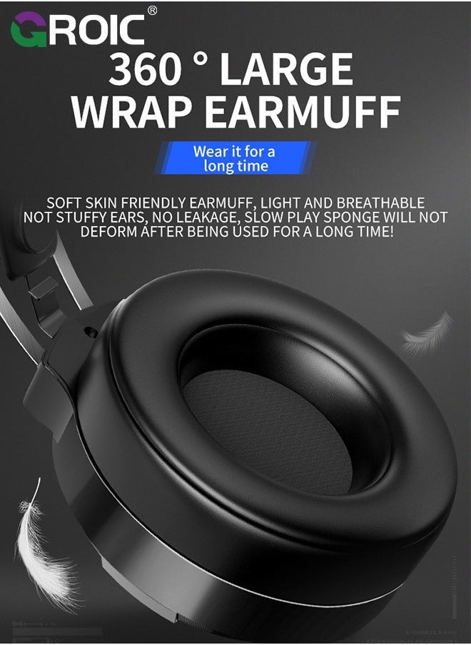 GROIC - Black Wired Gaming Headset for PS4/PS5/PC/Xbox One, Ergonomic Design Over Ear with Stereo Microphone Sound, Computer USB Jack & RGB - Image 1