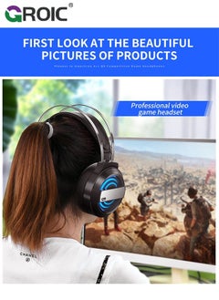 GROIC Black Wired Gaming Headset for PS4/PS5/PC/Xbox One, Ergonomic Design Over Ear with Stereo Microphone Sound, Computer USB Jack & RGB  - Image 3