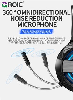 GROIC Black Wired Gaming Headset for PS4/PS5/PC/Xbox One, Ergonomic Design Over Ear with Stereo Microphone Sound, Computer USB Jack & RGB  - Image 5