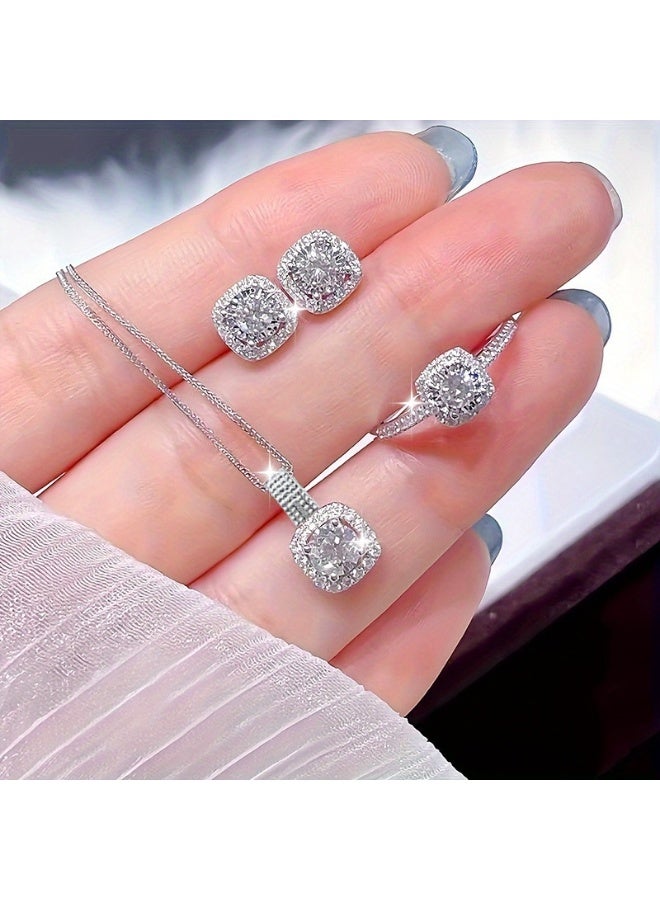 Elegant Jewelry Set for Women – Shiny Necklace, Stud Earrings & Ring Trio, Delicate Sparkling Set for Gift, Anniversary, Party, or Daily Wear - Image 2
