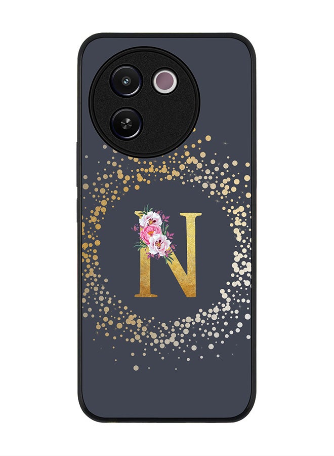 Stylizedd Rugged Black edge case for Vivo V30e, Slim fit Case Flexible TPU Gel Thin Cover - Custom Monogram Initial Letter Floral Pattern Alphabet - N (Grey ) - Image 1