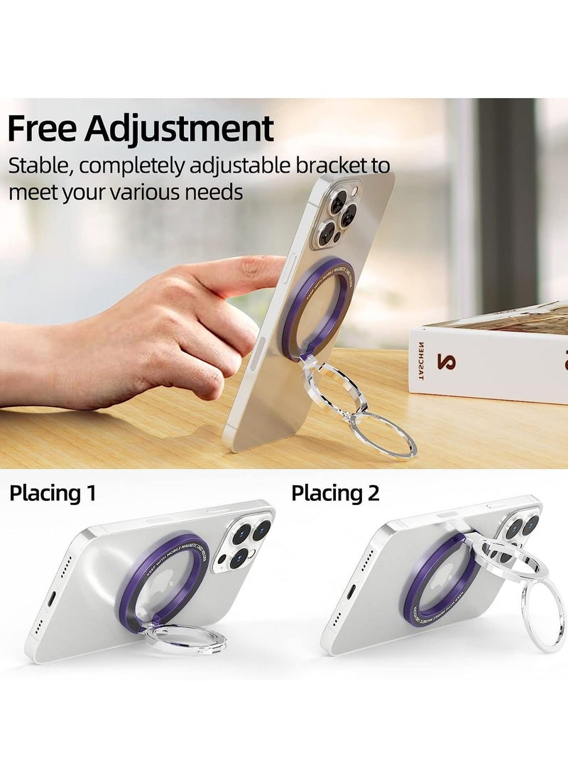 Excefore Magnetic Phone Ring Stand for MagSafe, Metal Adjustable Dual Ring Magnetic Phone Grip Holder, Compatible with iPhone 12/13/14 Series(Dark Purple) - Image 2