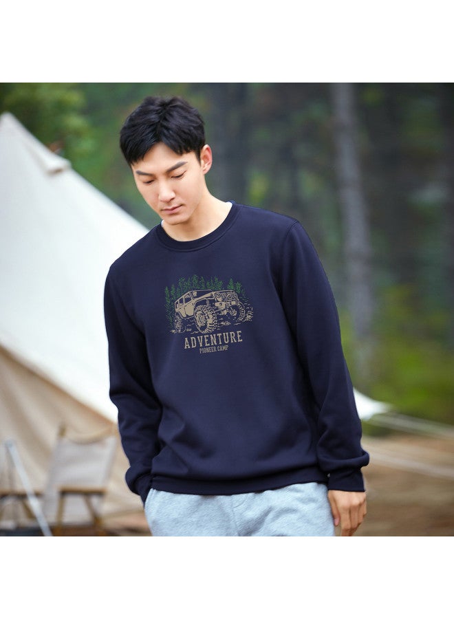 Men's Sweatshirt, Autumn Style, Round Neck Long-sleeved T-shirt, Knitted Pullover Base Layer, Fashionable Printed Hoodless Top - Image 3