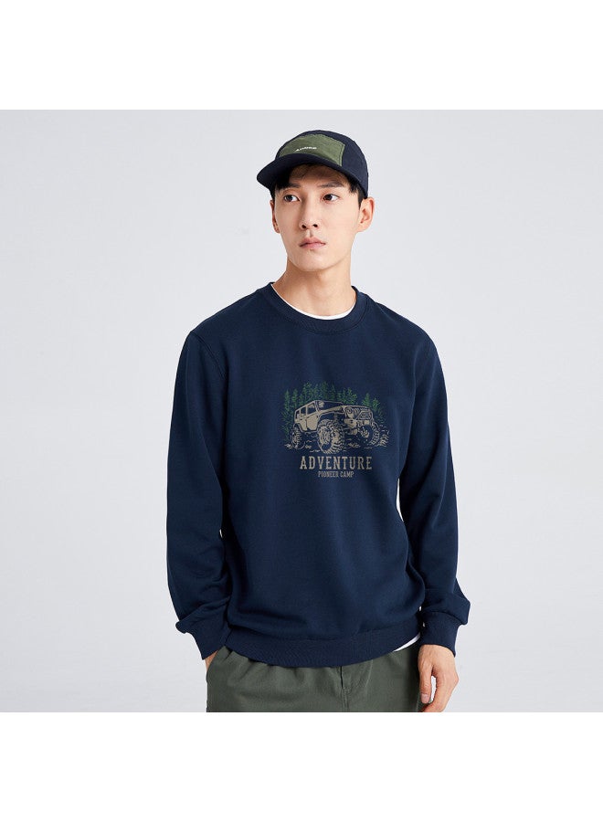 Men's Sweatshirt, Autumn Style, Round Neck Long-sleeved T-shirt, Knitted Pullover Base Layer, Fashionable Printed Hoodless Top - Image 4