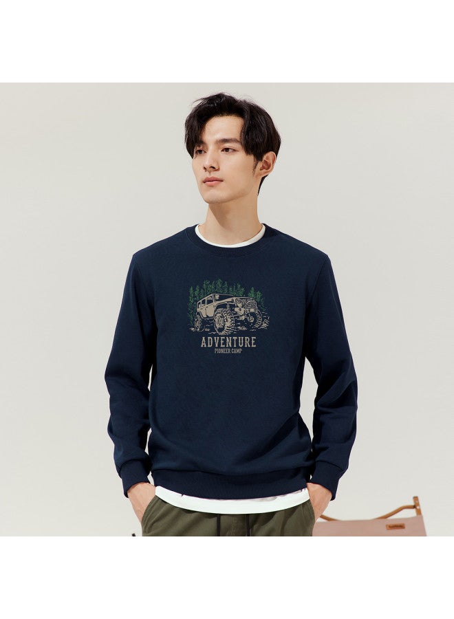 Men's Sweatshirt, Autumn Style, Round Neck Long-sleeved T-shirt, Knitted Pullover Base Layer, Fashionable Printed Hoodless Top - Image 5