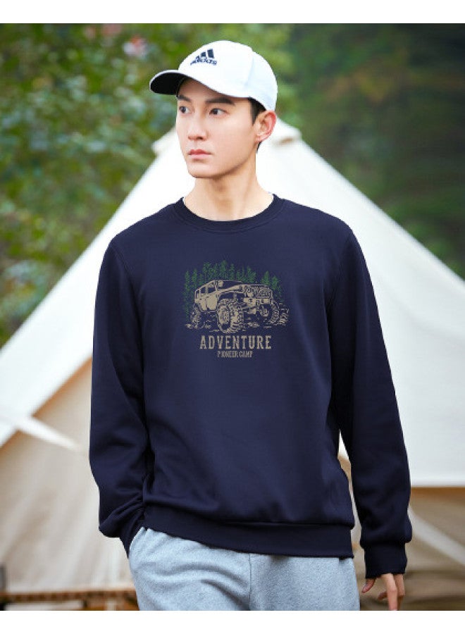 Men's Sweatshirt, Autumn Style, Round Neck Long-sleeved T-shirt, Knitted Pullover Base Layer, Fashionable Printed Hoodless Top - Image 1
