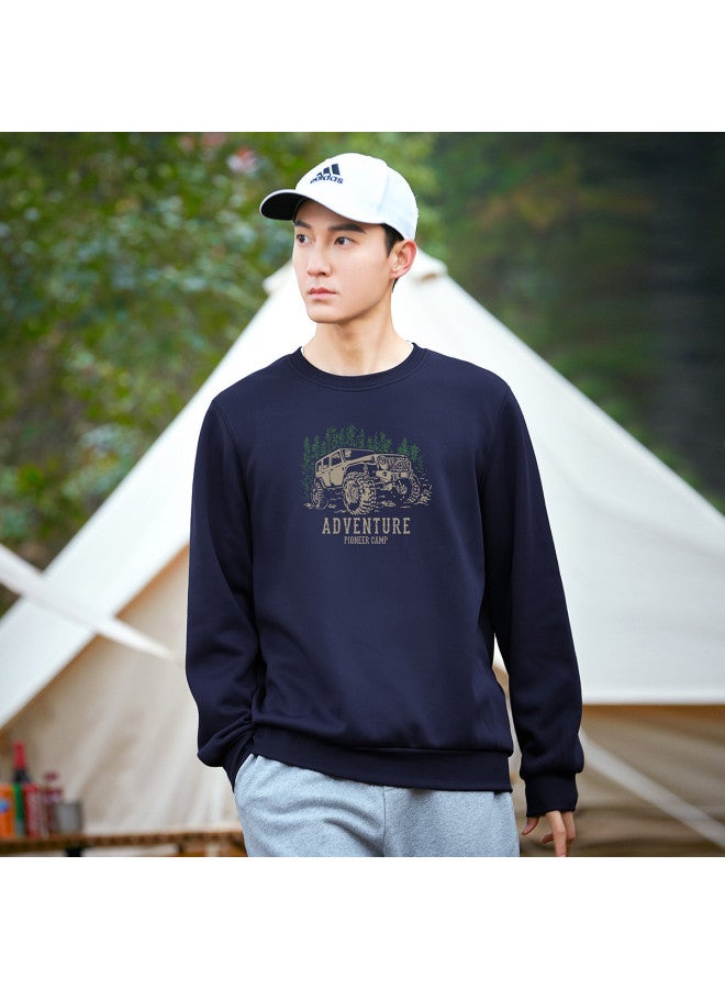 Men's Sweatshirt, Autumn Style, Round Neck Long-sleeved T-shirt, Knitted Pullover Base Layer, Fashionable Printed Hoodless Top - Image 2