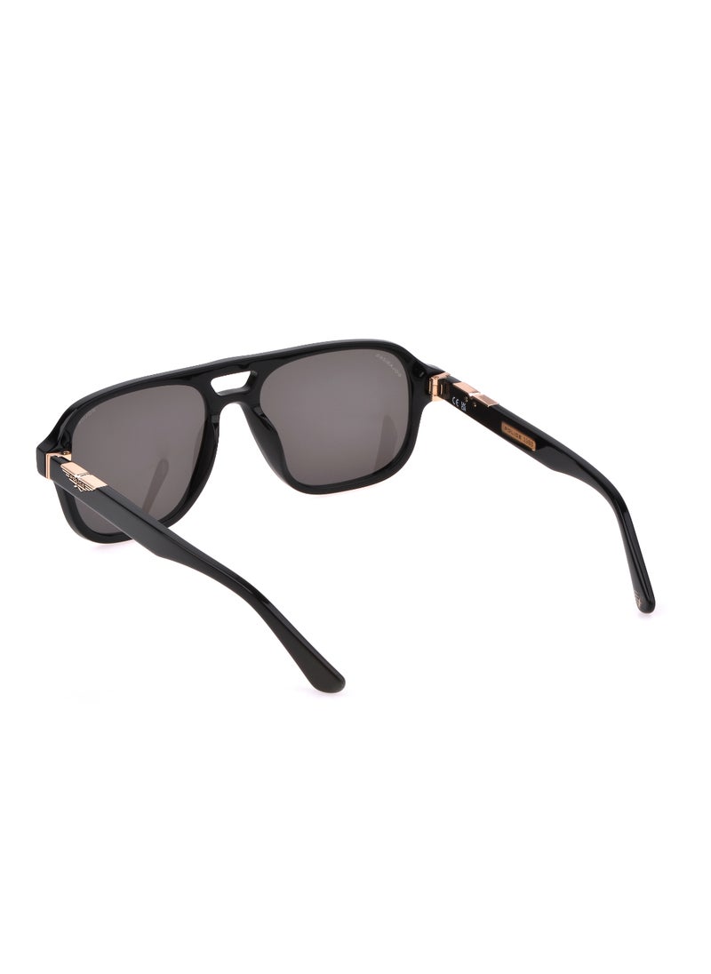 POLICE - Men's Navigator Shape Polarized Acetate Sunglasses SPLL83M56700P - Lens Size: 56 Mm - Shiny Black - Image 1