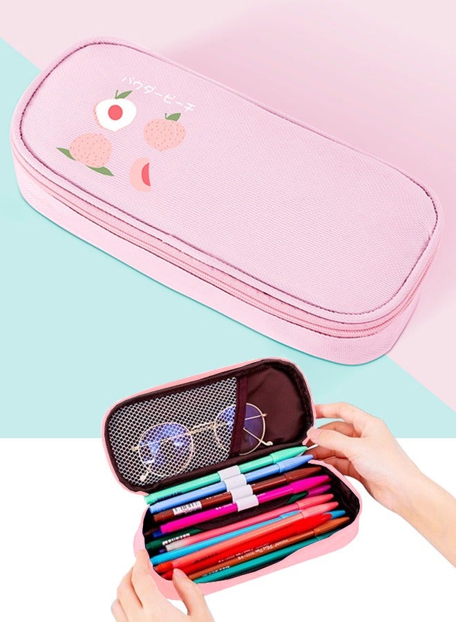 VUCATIN Pencil Case, Multi- Slot Pencil Pouch Large Capacity Pencil Bag for Kids Oxford Cloth Stationery Storage Box Fruit Pencil Case (Pink Peach)  - Image 1