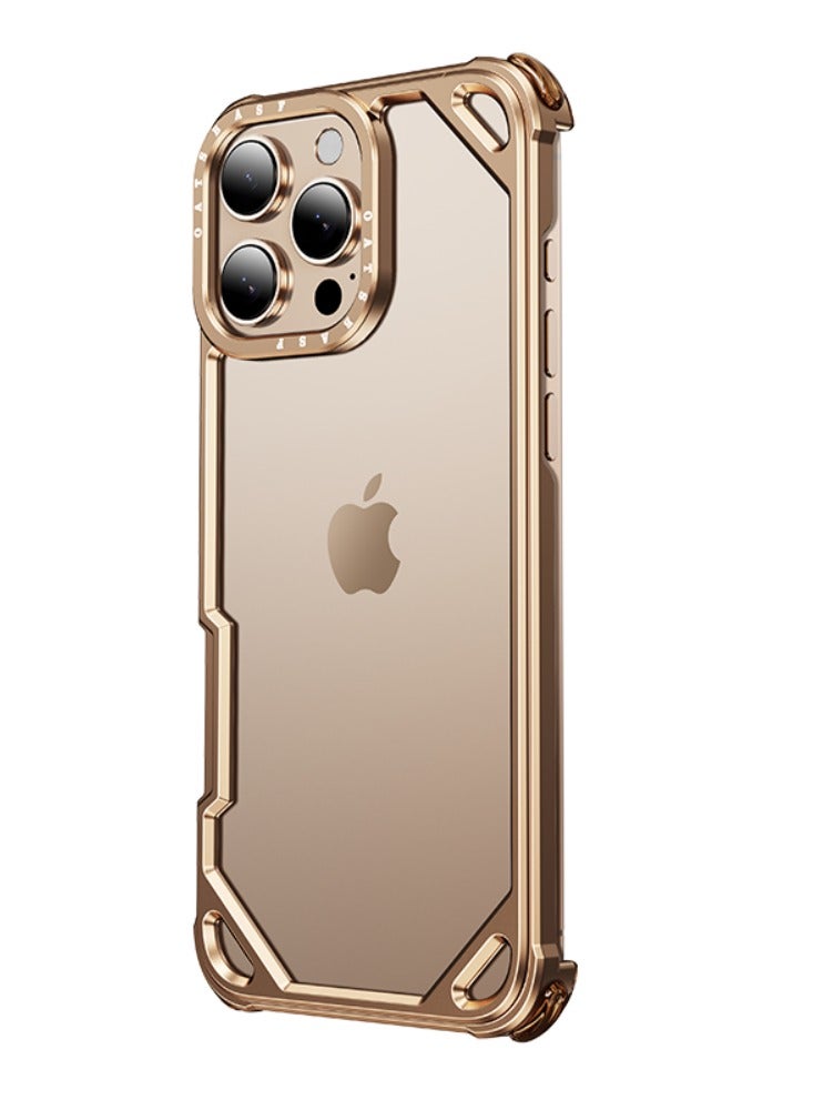ايكارلوس جراب iPhone 16 Pro مصنوع من الألومنيوم المصد الذهبي مع غطاء سيليكون مزدوج الطبقة خفيف الوزن من الألومنيوم الجانبي مع وسادة هوائية من 4 زوايا - Image 1