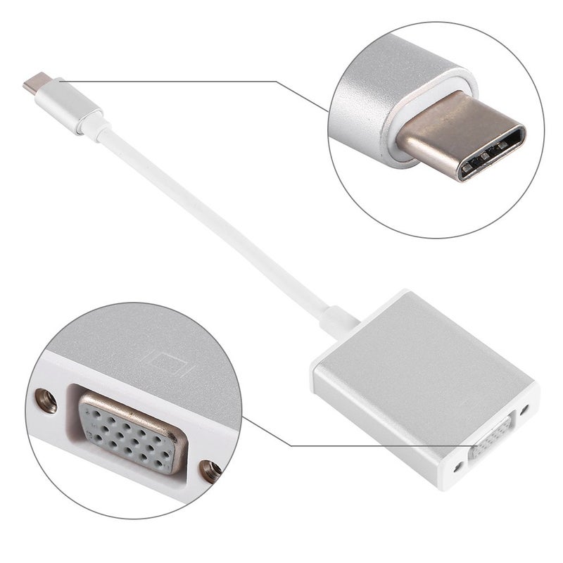 Type C to VGA Adapter Plug and Play Silver Aluminum for Presentations Meetings - Image 4