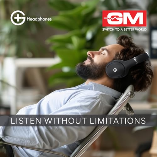 GM G+ Headphones, Over The Ear Headphones with Mic, BT 5.3, Pure Bass, 45ms Low Latency, Dual Pairing, 4 Play Modes (FM, Radio, SD Aux) 55H Playtime - Black - Image 2