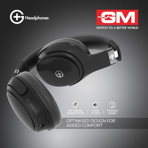 GM G+ Headphones, Over The Ear Headphones with Mic, BT 5.3, Pure Bass, 45ms Low Latency, Dual Pairing, 4 Play Modes (FM, Radio, SD Aux) 55H Playtime - Black - Image 5