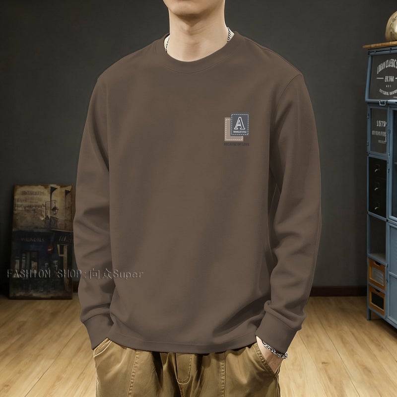 Men's long-sleeved t-shirt 2025 new super popular Japanese lazy style loose base shirt combed pure cotton early autumn top - Image 3