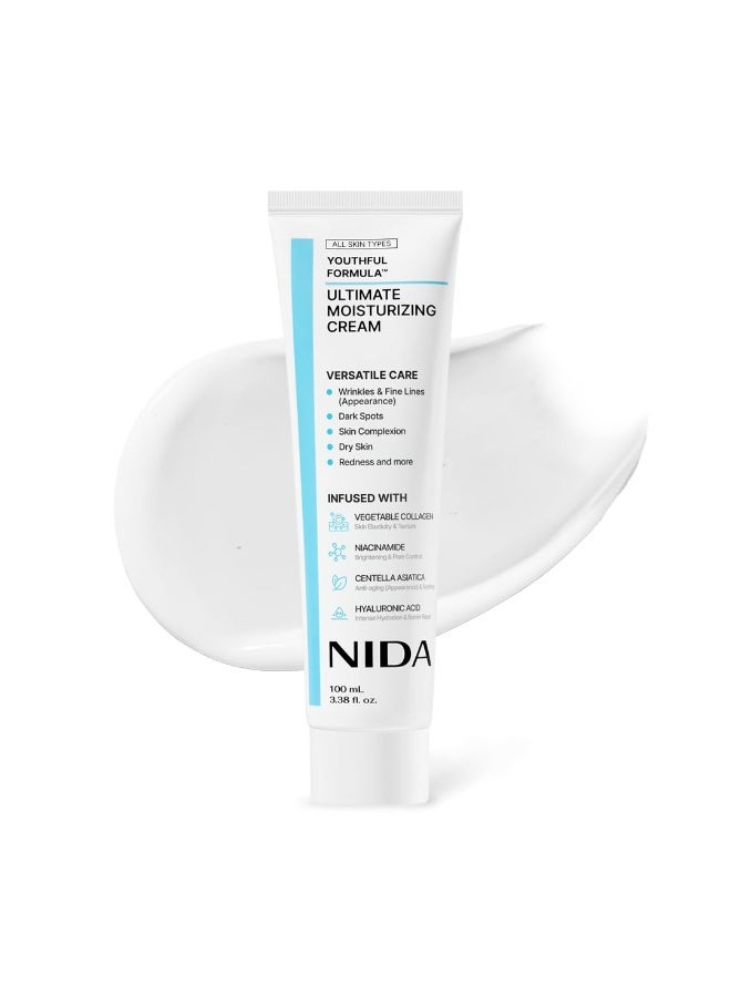 NIDA Youthful Formula Ultimate Moisturizing Cream | Centella Asiatica, Niacinamide, Hyaluronic Acid, Collagen | Wrinkles, Fine Lines, Dark Spots, Dry Skin, Redness |100ml - Image 1