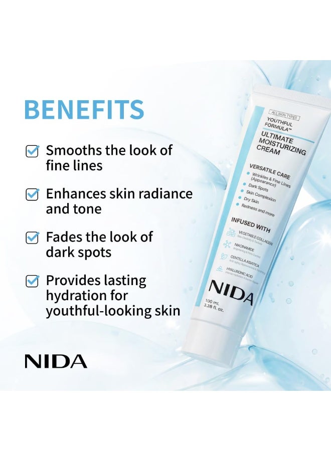 NIDA Youthful Formula Ultimate Moisturizing Cream | Centella Asiatica, Niacinamide, Hyaluronic Acid, Collagen | Wrinkles, Fine Lines, Dark Spots, Dry Skin, Redness |100ml - Image 4