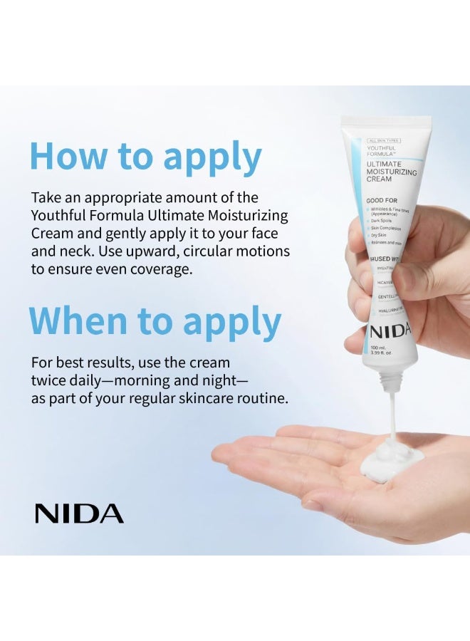 NIDA Youthful Formula Ultimate Moisturizing Cream | Centella Asiatica, Niacinamide, Hyaluronic Acid, Collagen | Wrinkles, Fine Lines, Dark Spots, Dry Skin, Redness |100ml - Image 5