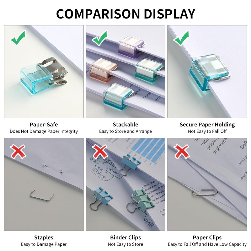 BUNCLIP Push Paper Clips & Binder Clips, 40 Pack Medium Reusable Heavy Duty Clamps, No Damage No Marks, 50 Sheet Capacity for Office, School, Home Organization (40 Pieces) - Image 3
