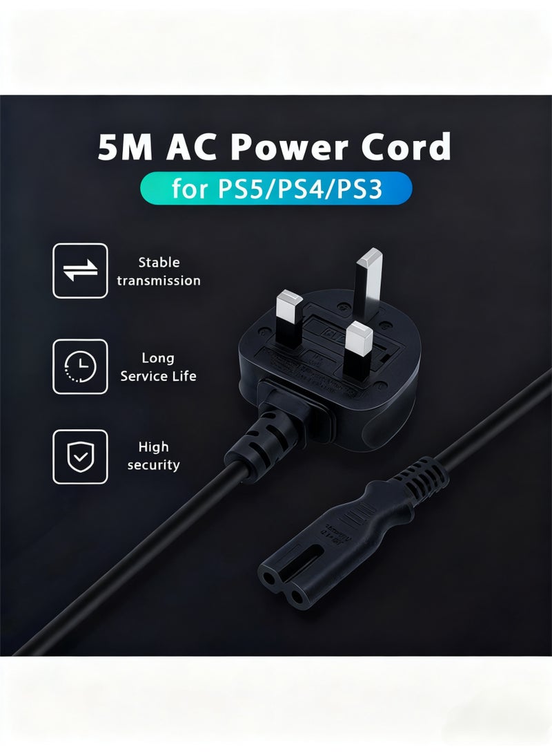 SahlTech 5M UK Power Cable | IEC320C7 to BS 1363 Certified | Figure 8 Power Lead & Kettle Cord | for PS5/PS4/PS3/PS | Compatible with Samsung, LG, Philips, Toshiba TVs & Printers - Image 2