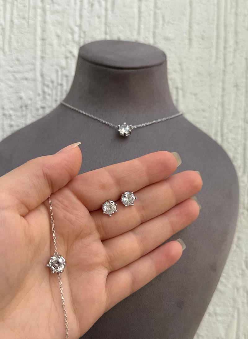 Al Kasr Jewelry Shining Diamond Jewelry Set - Delicate Design - Sterling Silver 925 with Zircon Stones Plated Rhodium White Gold 18K - Image 1