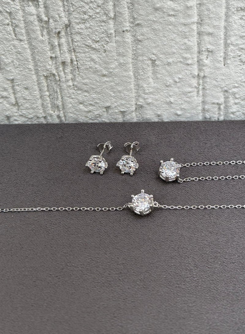 Al Kasr Jewelry Shining Diamond Jewelry Set - Delicate Design - Sterling Silver 925 with Zircon Stones Plated Rhodium White Gold 18K - Image 3
