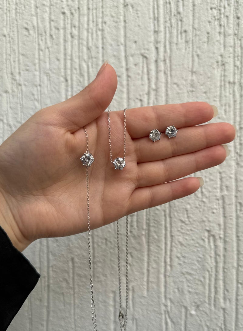 Al Kasr Jewelry Shining Diamond Jewelry Set - Delicate Design - Sterling Silver 925 with Zircon Stones Plated Rhodium White Gold 18K - Image 2