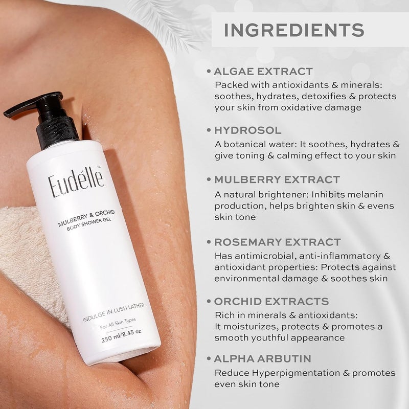 Eudelle Mulberry Orchid Hydrating Body Wash with Sabiwhite for Radiance Amino Acids Hyaluronic Acid for Skin Nourishment 4 - Image 3