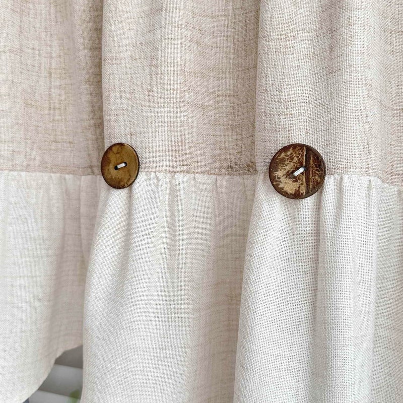 AiFMQQ Farmhouse Boho Linen Button Arched Valance Curtains for Kitchen Window Dining Room Cafe Valance for Small Windows Bathroom Macrame Valances Rod Pocket 1 Panel (Beige Arched, W52 L35 inch) - Image 5