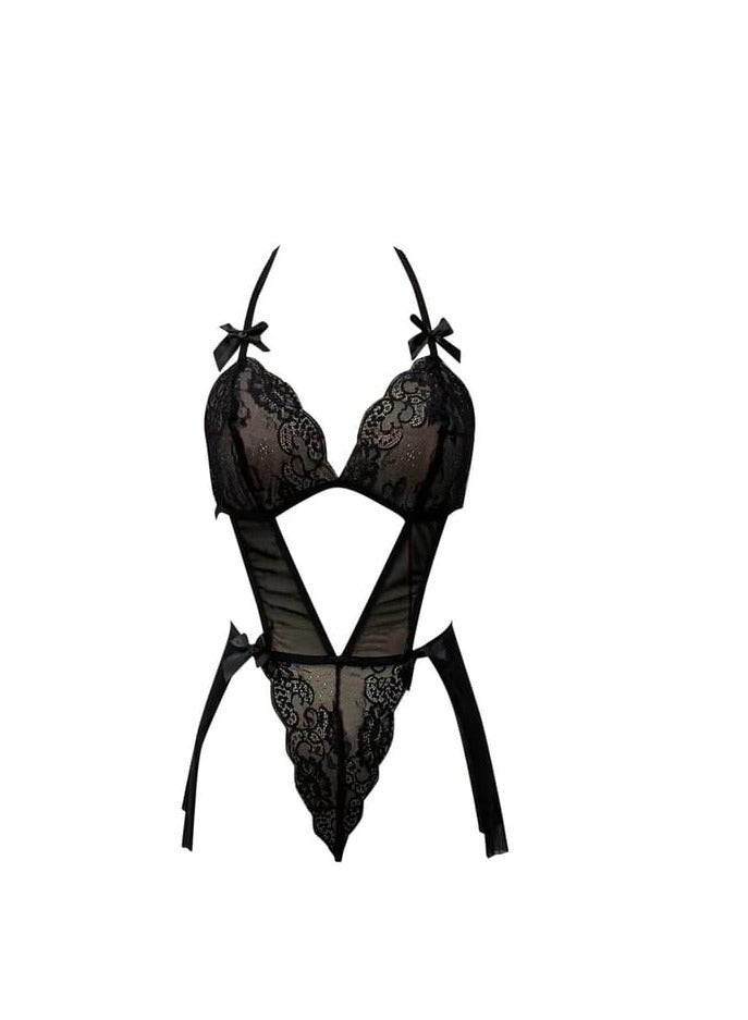 قميص نوم لانجري نسائي أنيق - خامة دانتيل - بيبي دول اسود