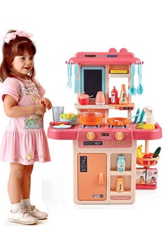 Kitchen Toys Playset, Kids Play Kitchen with Realistic Lights & Sounds, Simulation of Spray, Play Sink with Running Water Steam Spray Kitchen Play Toy for Children