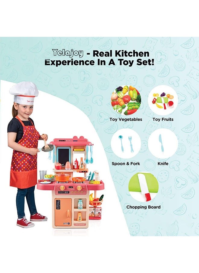 YelaJoy - Kitchen Toys Playset, Kids Play Kitchen with Realistic Lights & Sounds, Simulation of Spray, Play Sink with Running Water Steam Spray Kitchen Play Toy for Children - Image 1