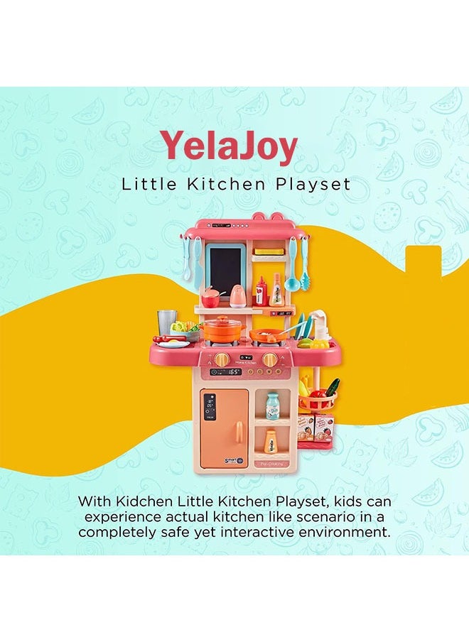 YelaJoy - Kitchen Toys Playset, Kids Play Kitchen with Realistic Lights & Sounds, Simulation of Spray, Play Sink with Running Water Steam Spray Kitchen Play Toy for Children - Image 1