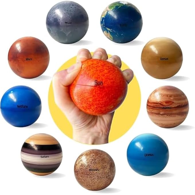 Aputue Solar System Stress Balls, 10 Pack Space Educational Toys and Stress Relief Planets Balls, Planets Stress Balls with Corresponding Names, Suitable for Party Game Favors Birthday Gift - Image 1